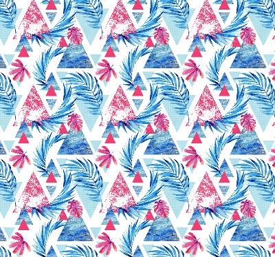 Fabric roller blind for window Blue leaves and triangles