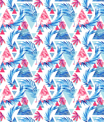 Fabric roller blind for window Blue leaves and triangles