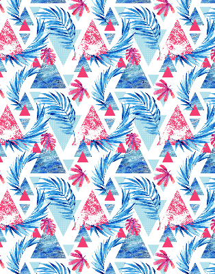 Fabric roller blind for window Blue leaves and triangles