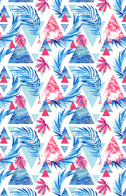 Fabric roller blind for window Blue leaves and triangles