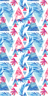 Fabric roller blind for window Blue leaves and triangles