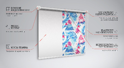 Fabric roller blind for window Blue leaves and triangles