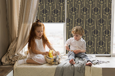Blackout roller blind for window Yellow pattern