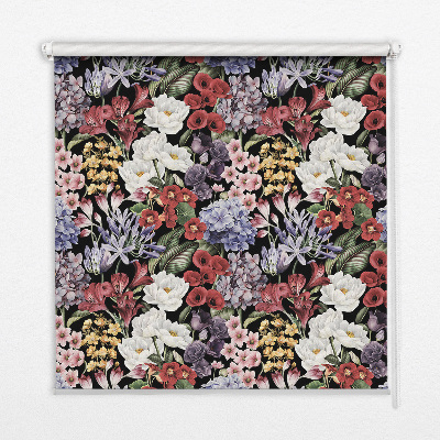 Fabric roller blind for window Colorful flowers