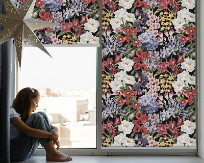 Fabric roller blind for window Colorful flowers