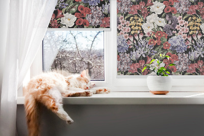 Fabric roller blind for window Colorful flowers