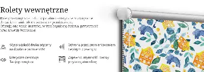 Fabric roller blind for window yellow houses and blue plants design
