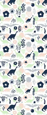 Blackout roller blind for window with a colorful dinosaur pattern