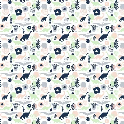 Blackout roller blind for window with a colorful dinosaur pattern