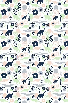 Blackout roller blind for window with a colorful dinosaur pattern