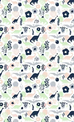 Blackout roller blind for window with a colorful dinosaur pattern
