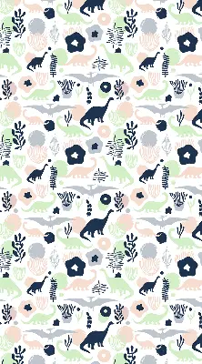 Blackout roller blind for window with a colorful dinosaur pattern