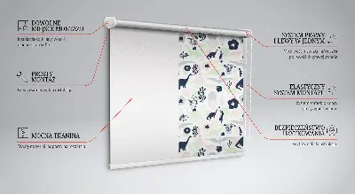 Blackout roller blind for window with a colorful dinosaur pattern