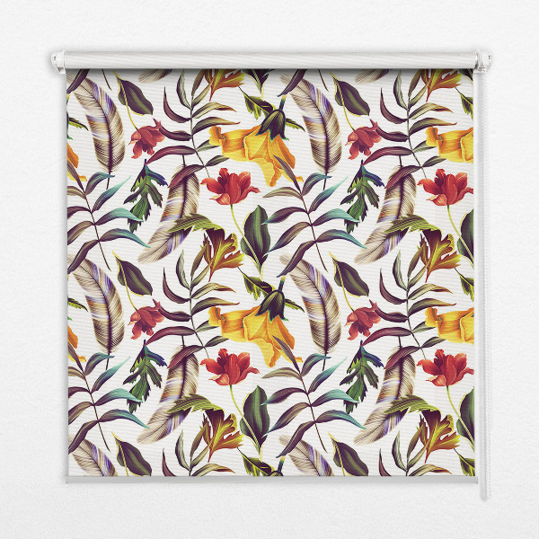 Fabric roller blind for window Colorful flowers