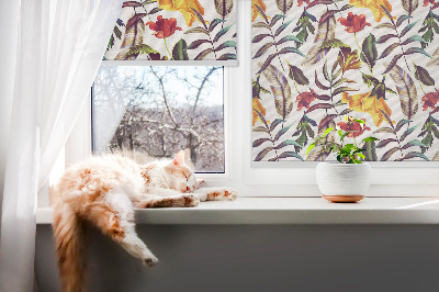 Fabric roller blind for window Colorful flowers