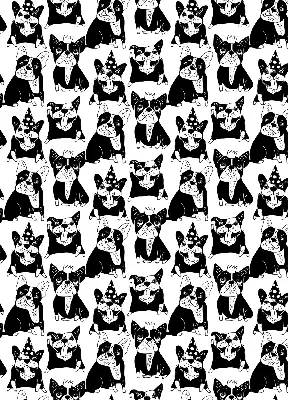 Blackout roller blind for window with drawn dogs pattern