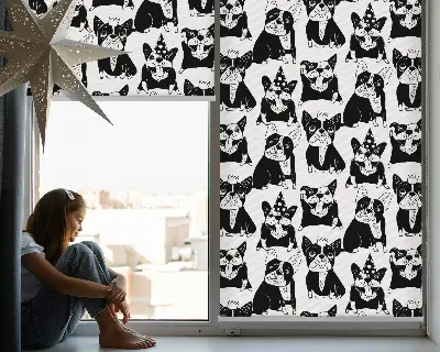 Blackout roller blind for window with drawn dogs pattern