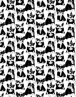 Blackout roller blind for window with drawn dogs pattern