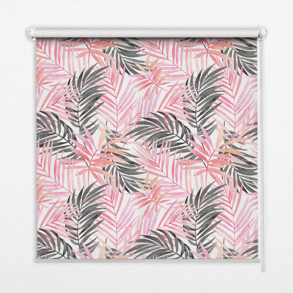 Fabric roller blind for window Pink and black leaves