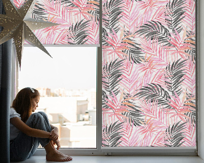 Fabric roller blind for window Pink and black leaves