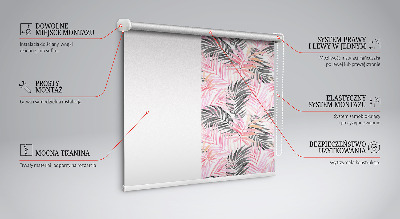 Fabric roller blind for window Pink and black leaves