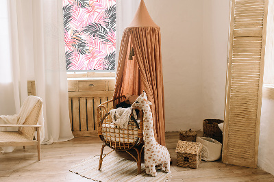 Fabric roller blind for window Pink and black leaves