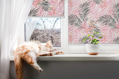 Fabric roller blind for window Pink and black leaves