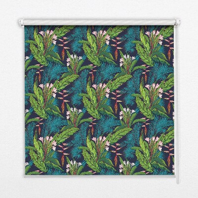 Blackout roller blind with exotic plants pattern