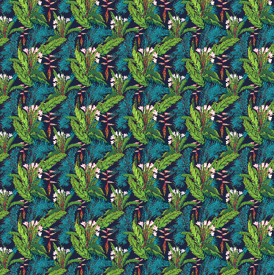 Blackout roller blind with exotic plants pattern