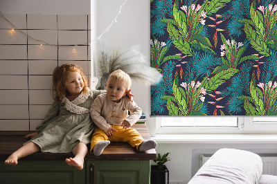 Blackout roller blind with exotic plants pattern