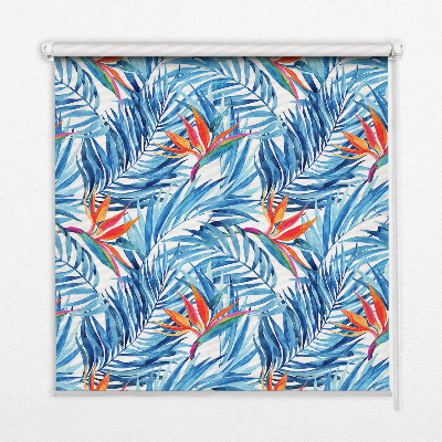 Fabric roller blind for window Blue leaves