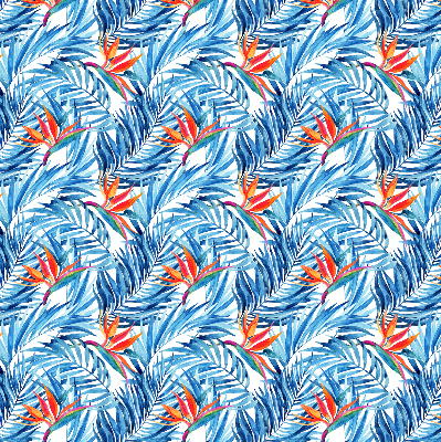 Fabric roller blind for window Blue leaves