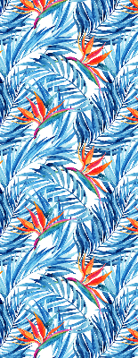 Fabric roller blind for window blue leaves pattern