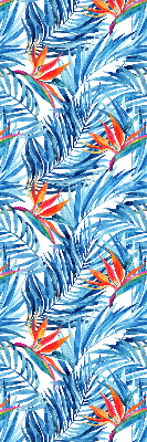 Fabric roller blind for window Blue leaves