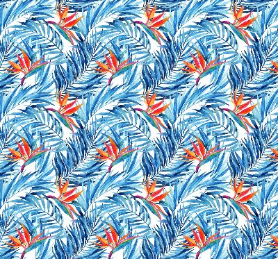 Fabric roller blind for window Blue leaves