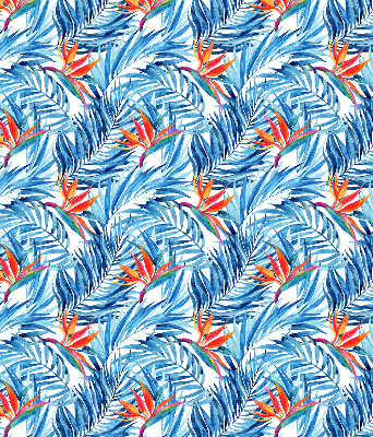 Fabric roller blind for window blue leaves pattern