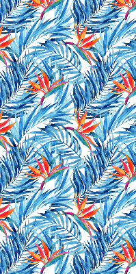 Fabric roller blind for window blue leaves pattern