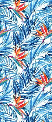Fabric roller blind for window blue leaves pattern