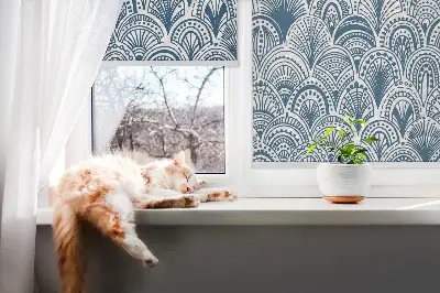 Blackout roller blind in blue pattern