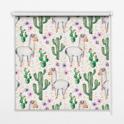 Blackout roller blind for window Llamas and cacti