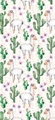 Blackout roller blind for window with llamas and cacti pattern