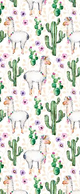 Blackout roller blind for window with llamas and cacti pattern