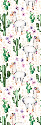 Blackout roller blind for window with llamas and cacti pattern