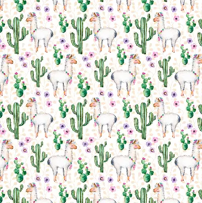 Blackout roller blind for window with llamas and cacti pattern