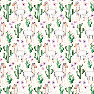Blackout roller blind for window with llamas and cacti pattern