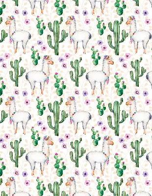 Blackout roller blind for window with llamas and cacti pattern