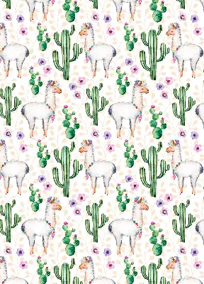 Blackout roller blind for window with llamas and cacti pattern