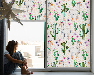Blackout roller blind for window Llamas and cacti