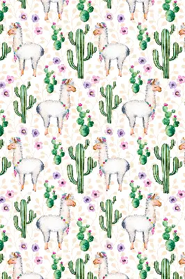 Blackout roller blind for window with llamas and cacti pattern