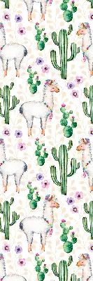 Blackout roller blind for window with llamas and cacti pattern